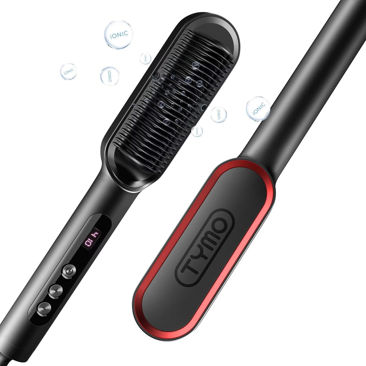 Tymo Ring Plus Ionic Hair Straightener Brush - Ceramic, 9 Temp Settings, Led Display, Red