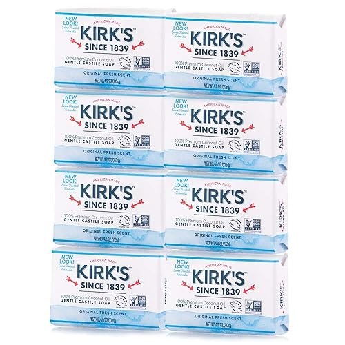 Kirk'S Original Coco Castile Bar Soap, Fresh Scent, 4 Oz, Pack Of 8, Natural Cleanser