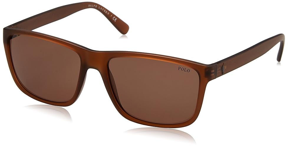 Polo Ralph Lauren Men'S Rectangular Sunglasses, Matte Brown/Brown, 57Mm