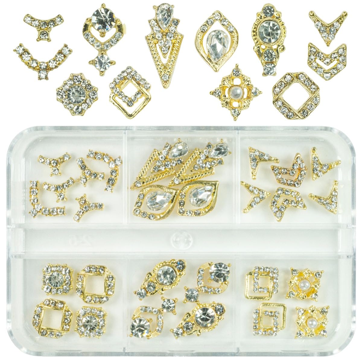 Qiipii 28Pcs Luxury Gold Nail Charms - 3D Rhinestones & Gems For Nail Art & Diy Crafts