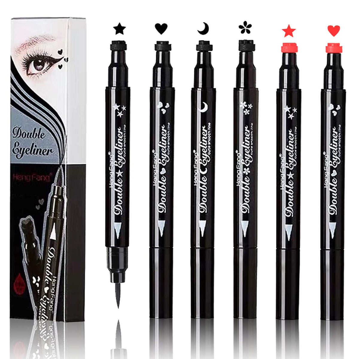 NewBang Double-Sided Liquid Stamp Eyeliner Pen, Waterproof & Long-Lasting, 6 Count