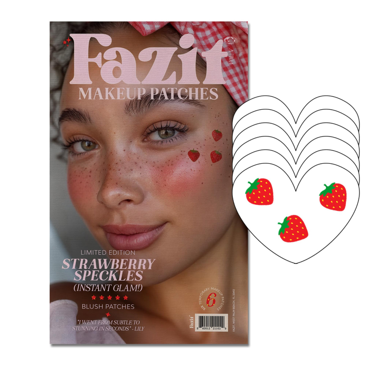 Fazit Strawberry Speckles Makeup Patches - Waterproof Temporary Face Art - 6 Count