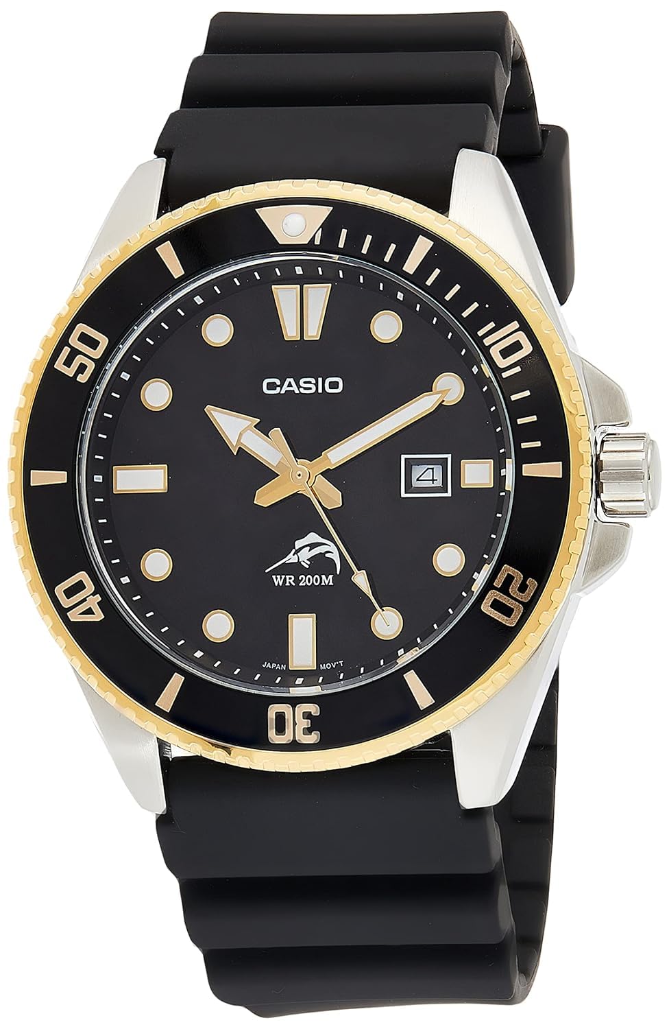 Casio Men'S Gold Diver Quartz Watch, Stainless Steel & Resin Strap, Mdv106G-1Av