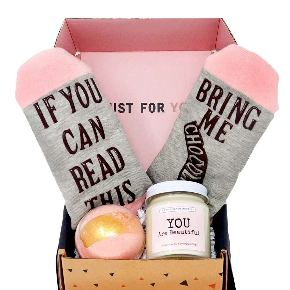 Milky Chic Women'S Gift Basket - 3 Unique Gifts With Candle, Bath Bomb & Funny Socks For Mother'S Day