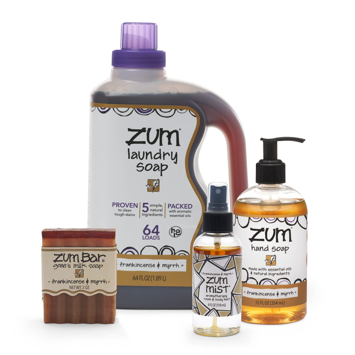 Zum Indigo Wild Home Essentials Set - Laundry Soap, Liquid Hand Soap, Room Spray, Goat Milk Soap