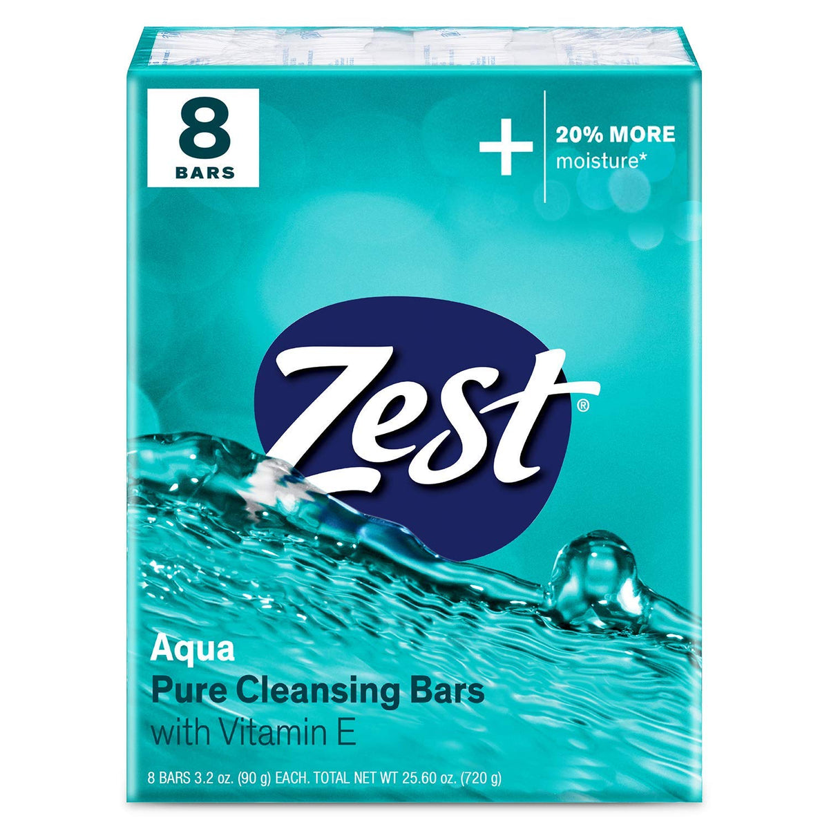 Zest Aqua Bar Soap - 8 Bars, Refreshing Lather With Vitamin E For Smooth, Hydrated Skin