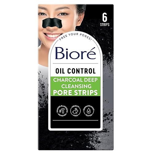 Biore Charcoal Pore Strips, Deep Cleansing Nose Strips, 6 Count, 3X Less Oil