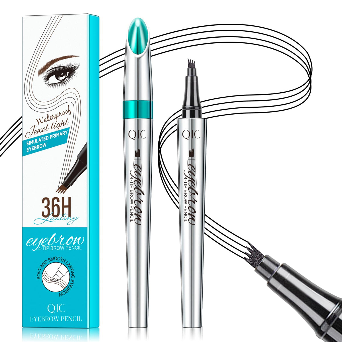 Qic Eyebrow Pencil Microblade - Waterproof & Smudge-Proof, 4 Tip For Natural Makeup, 4# Black