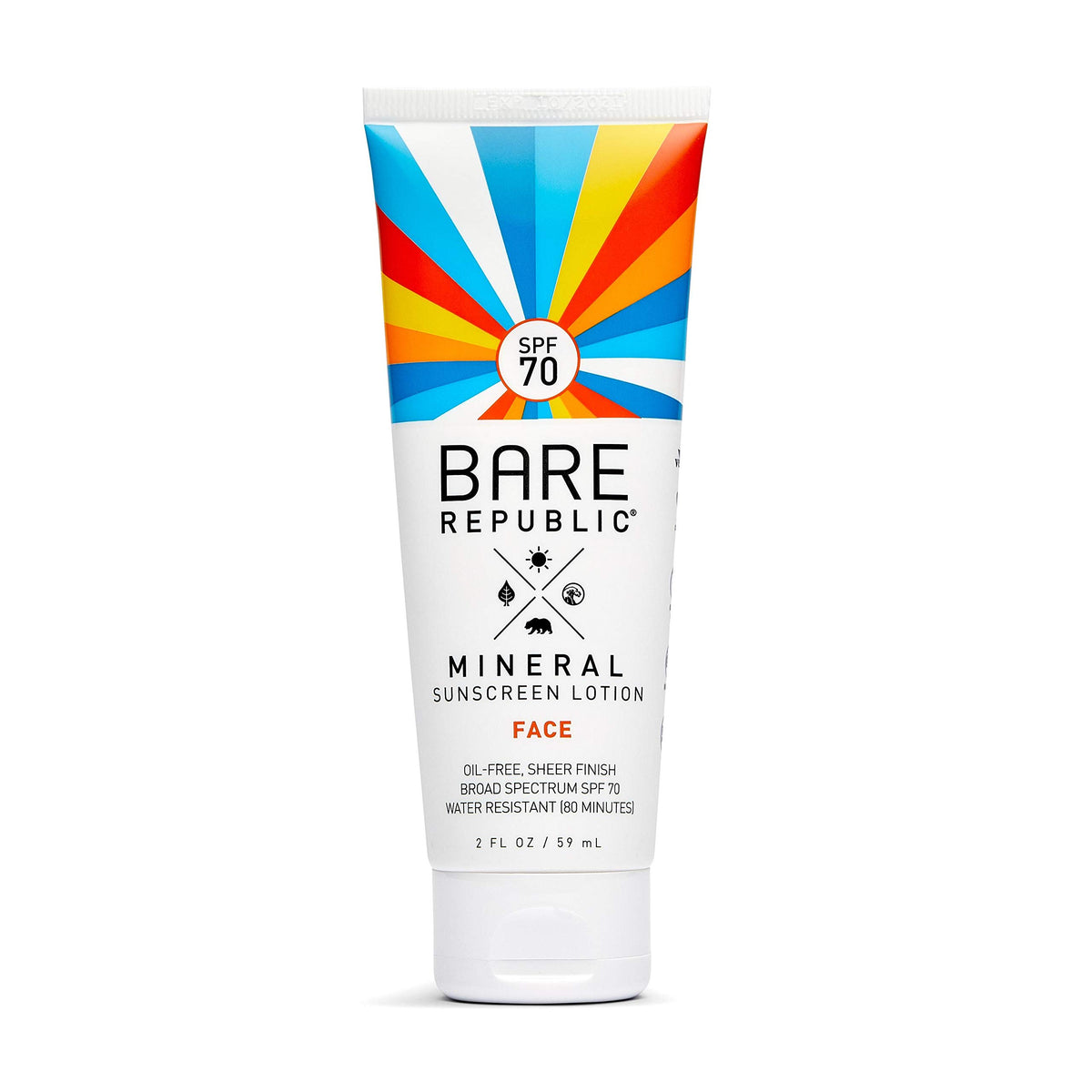 Bare Republic Mineral Sunscreen Spf 70, Sheer Face Lotion, 2 Fl Oz - Antioxidant Hydration