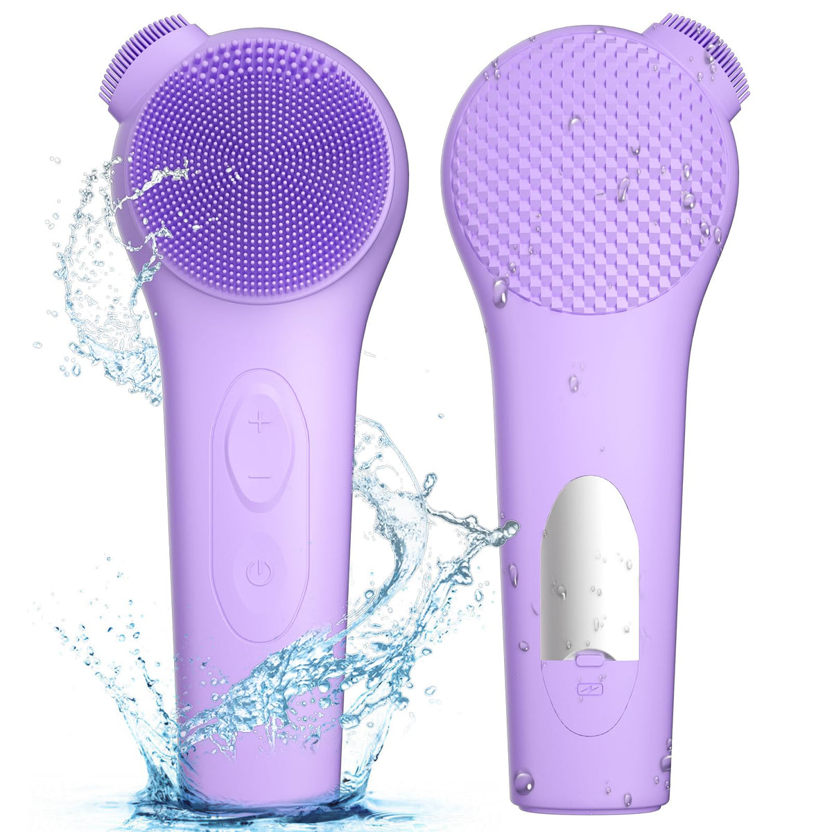 Adinc Purple Silicone Face Scrubber - Waterproof Rechargeable Facial Cleansing Brush, 5 Modes