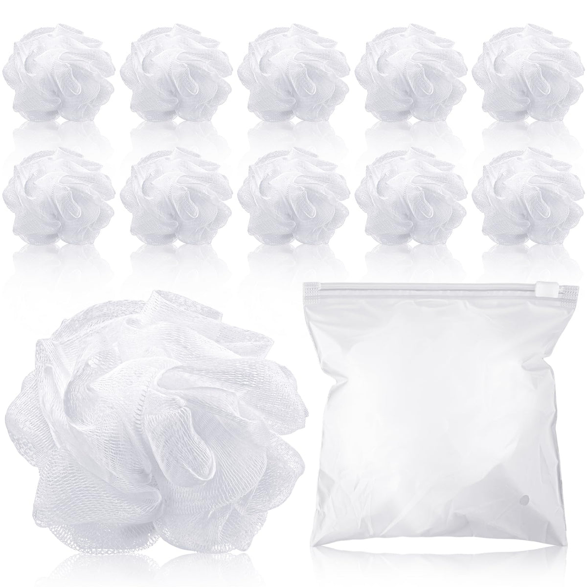 Funnymoom 12 Pcs Travel Size White Loofah Shower Puff Mini Bath Sponge Bulk With Case