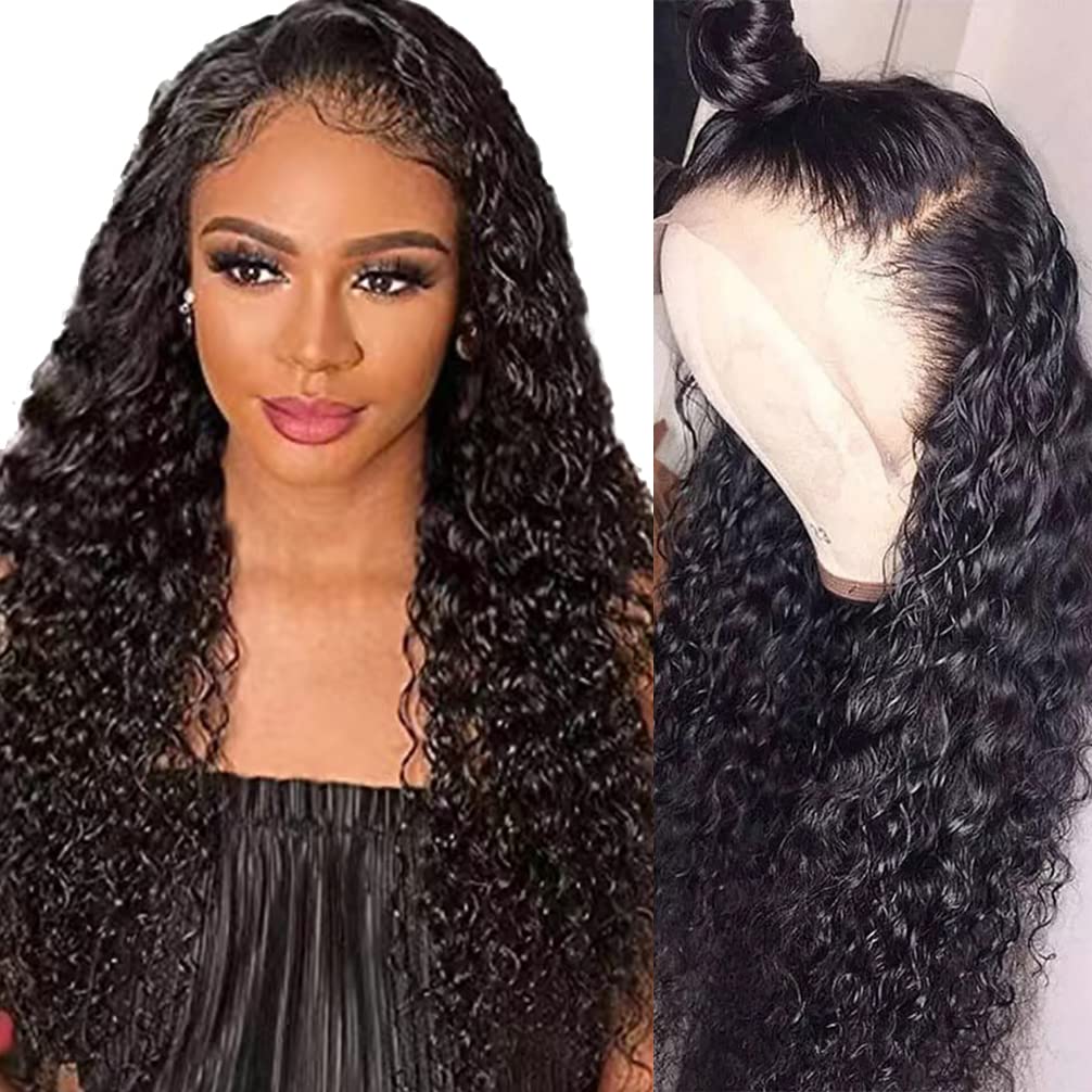 Wppikk 13X4 Lace Front Wig 18&quot; Human Hair Pre-Plucked Wet & Wavy Curly For Black Women