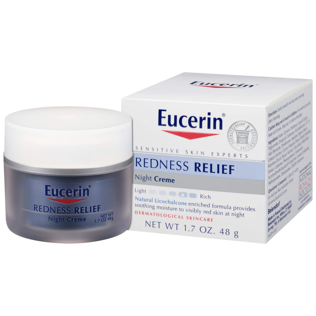 Eucerin Redness Relief Night Creme - Hydrates & Soothes Redness-Prone Skin, 1.7 Oz Jar