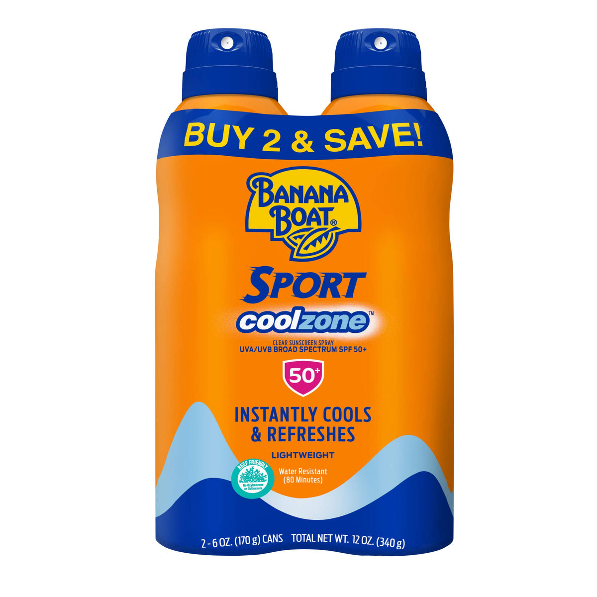 Banana Boat Sport Performance Sunscreen Spray Spf 50, Reef Friendly, 6Oz Twin Pack