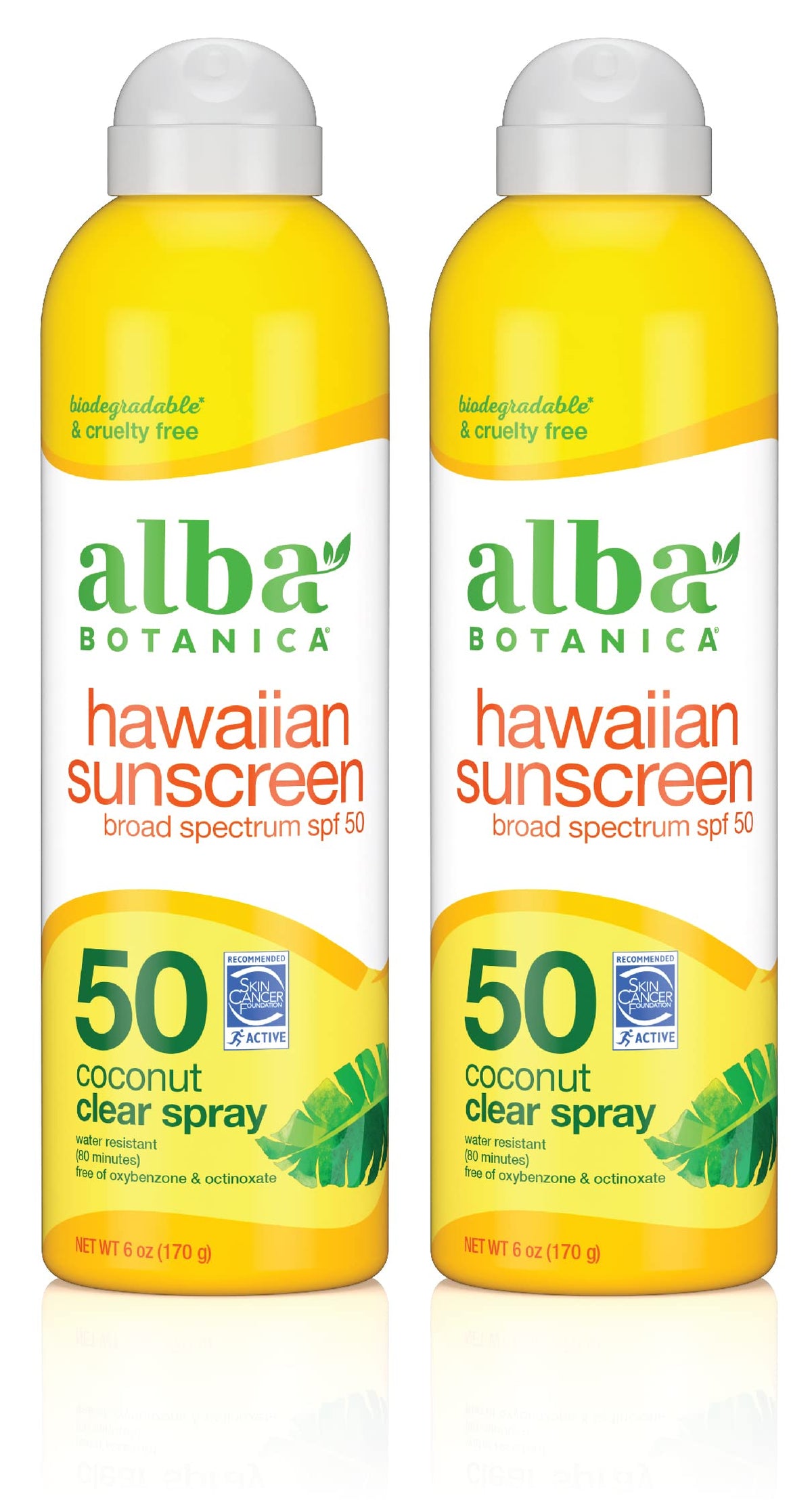 Alba Botanica Spf 50 Sunscreen Spray For Face & Body, Hawaiian Coconut, 6 Fl Oz, Pack Of 2