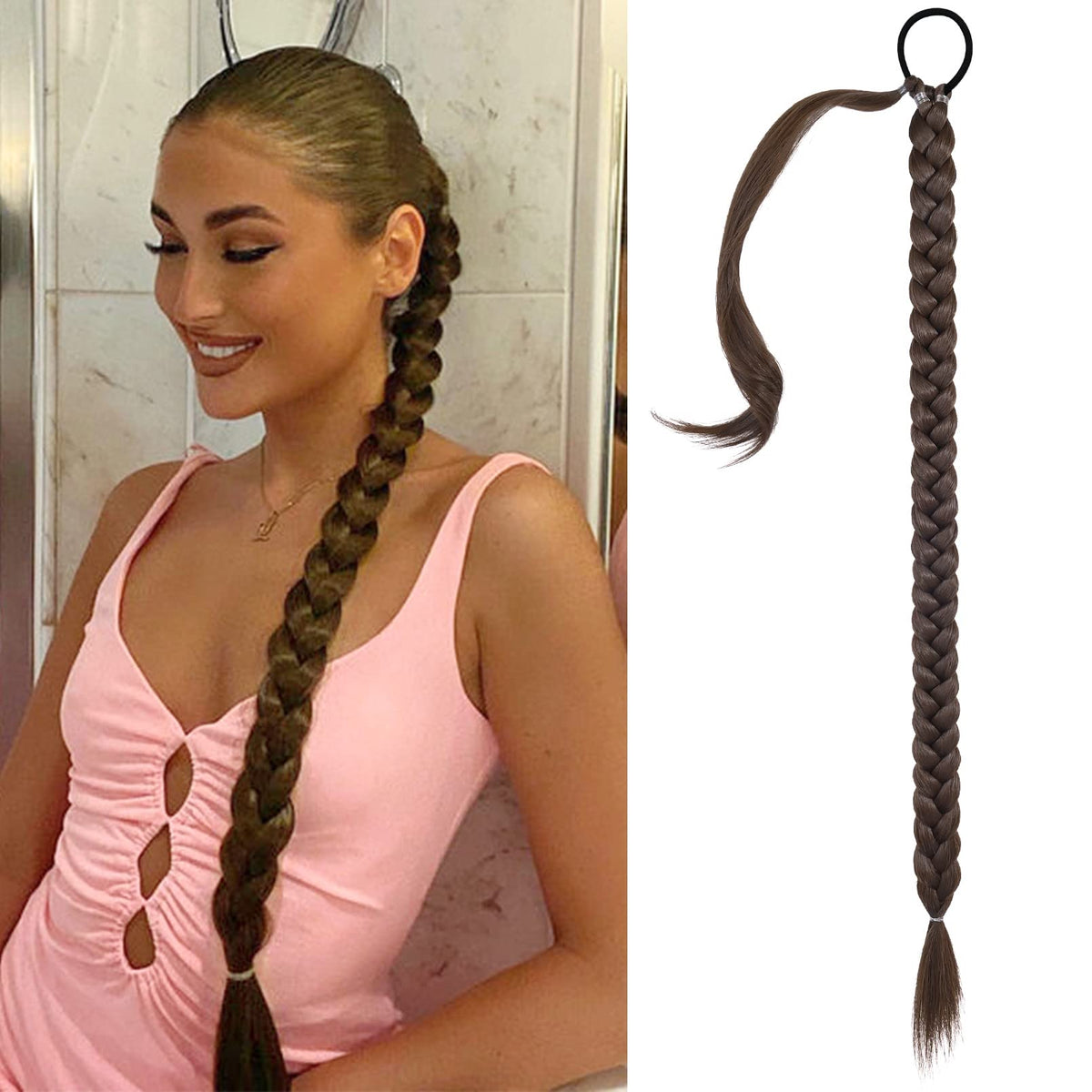 Seikea 34&quot; Long Braided Ponytail Extension - Dark Chocolate Brown Synthetic Hair Piece