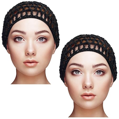 Geyoga 2 Pack Black Mesh Crochet Hair Net Snood Hat Cover Sleep Cap For Women