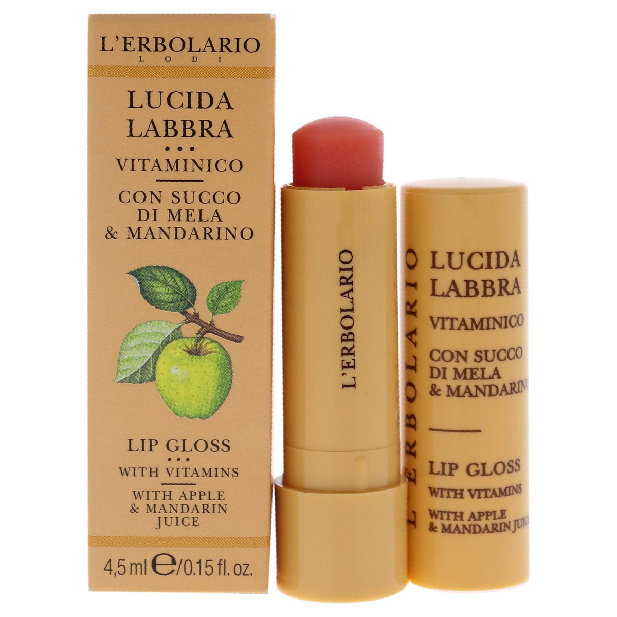 L'Erbolario Hydrating Lip Gloss - Sweet Apple & Mandarin, 0.15 oz, Cruelty-Free, Vitamins