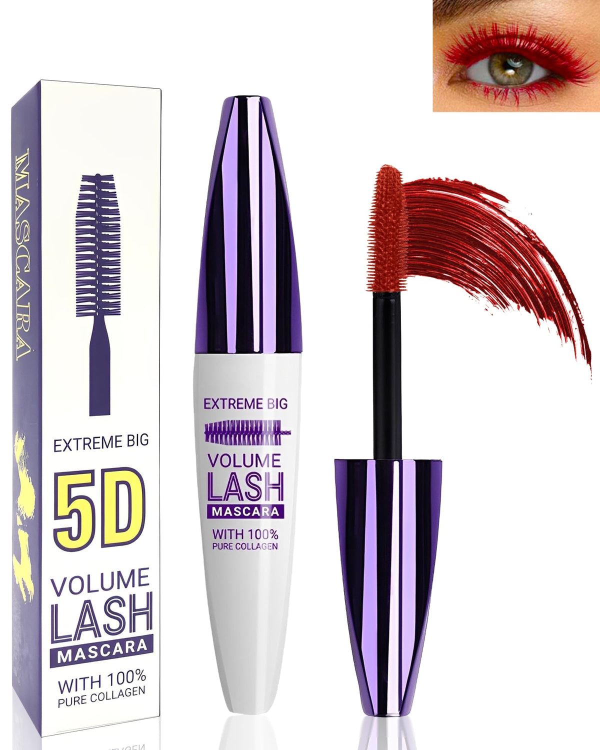 Lysdefeu 5D Red Mascara - Waterproof, Longlasting, Volumizing Fiber Mascara For Eye Makeup