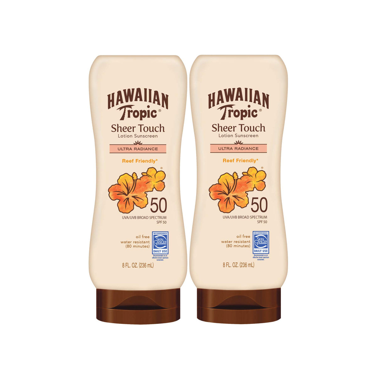 Hawaiian Tropic Sheer Touch Sunscreen Spf 50 Twin Pack, 8Oz Each, Oxybenzone Free