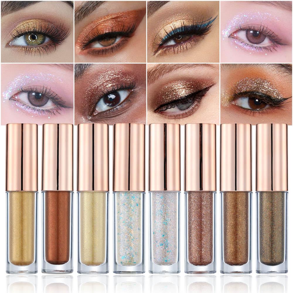 Evpct 8Pcs Glitter Liquid Eyeshadow Set - Shimmer Metallic Waterproof Makeup In 8 Colors