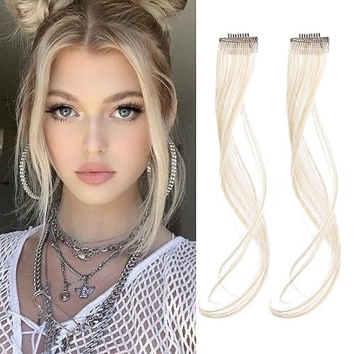 REECHO Wavy Curly Clip in Bangs for Women - 12&quot; Cool Light Blonde Side Bangs, 2 PCS Set