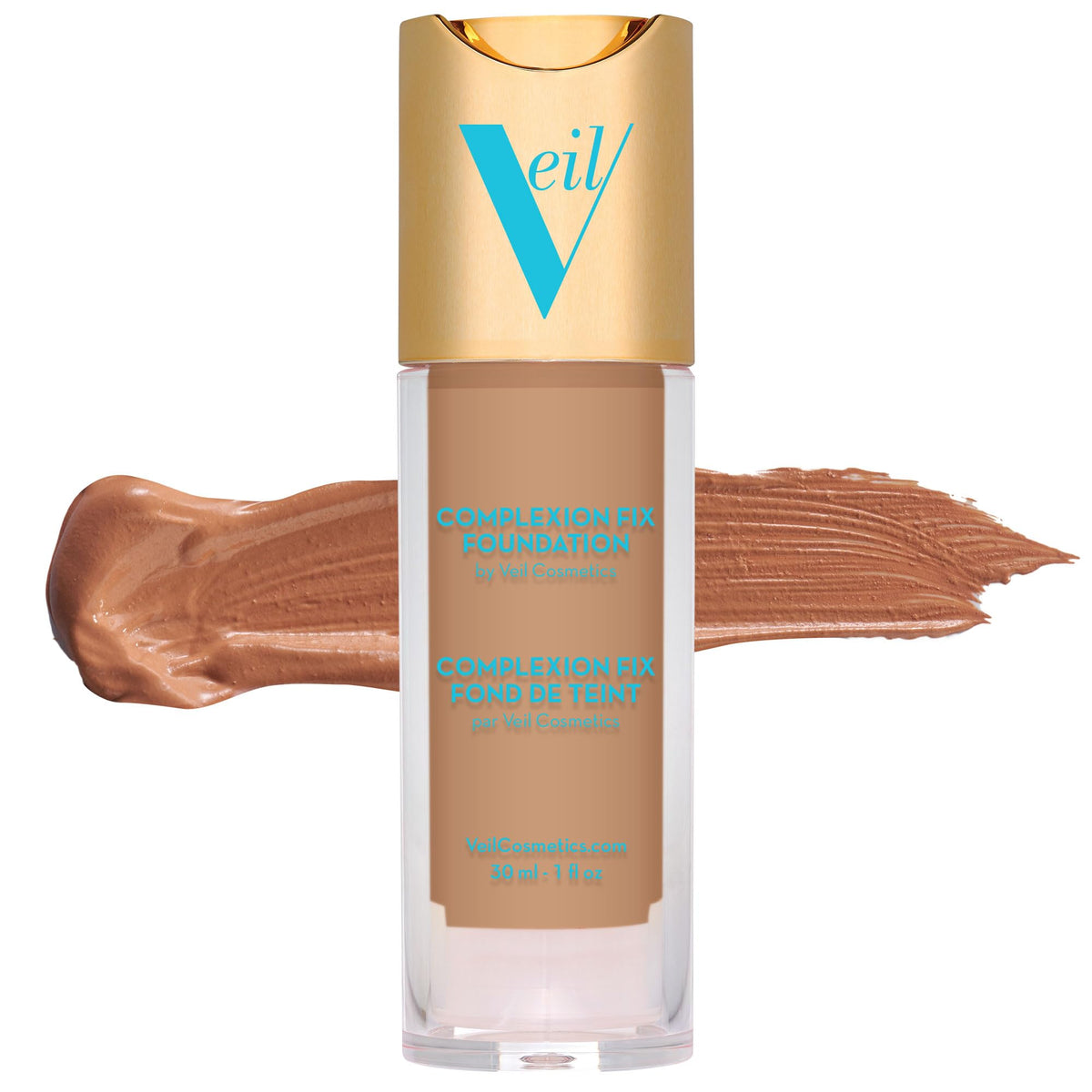 Veil Cosmetics Complexion Fix Liquid Foundation - 3G Medium Gold, Buildable, Water-Resistant, Vegan