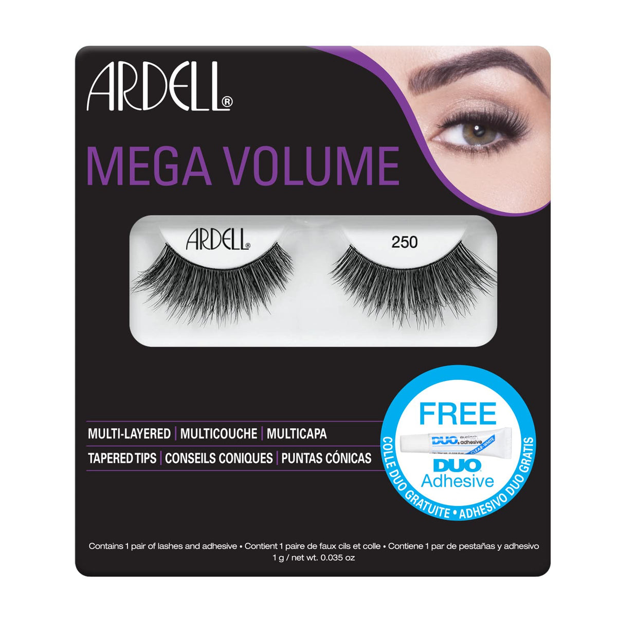 Ardell Mega Volume 250 Lashes With Free Duo Glue - Black, 1 Count (Pack Of 1)