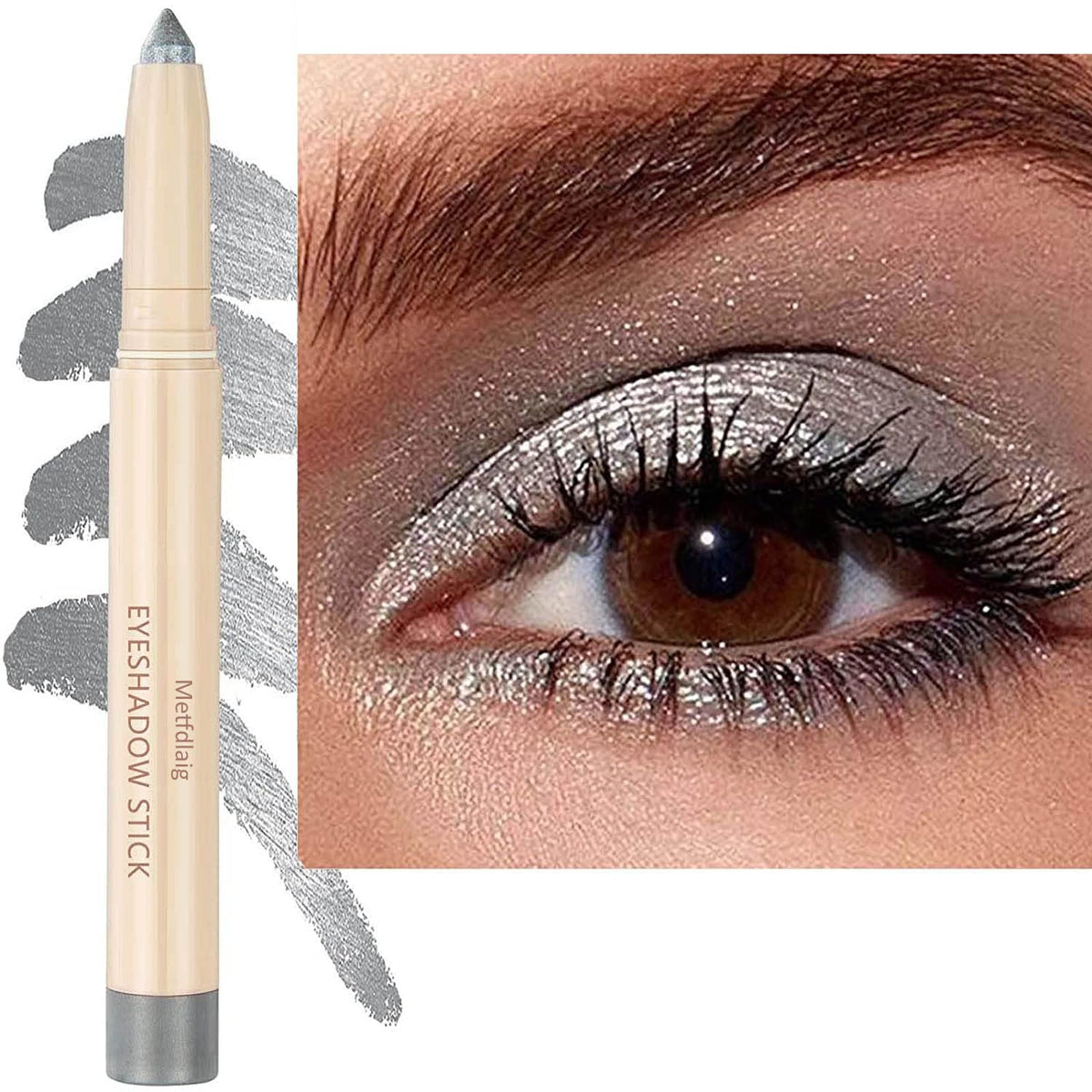 Metfdlaig Silver Grey Eyeshadow Stick - Waterproof Cream Glitter For Multi-Dimensional Looks