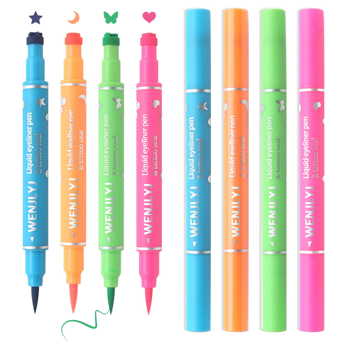 Wenjlyj 4Pcs Liquid Eyeliner Stamp Set - Double-Sided Winged Eyeliner Stencil Pen