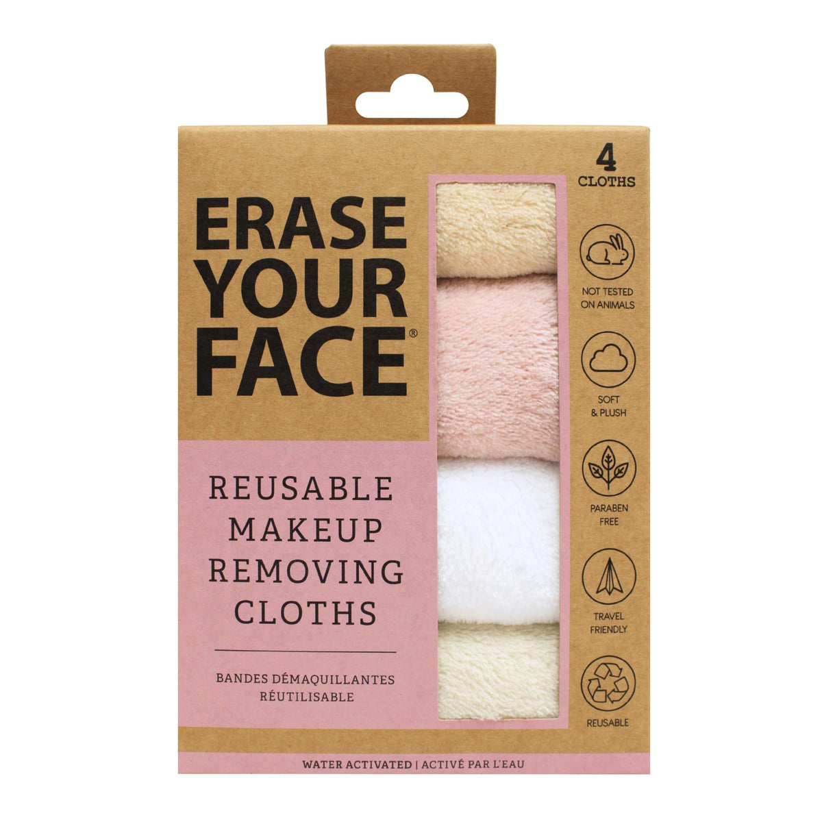 Erase Your Face Eco-Friendly Makeup Remover Cloths - Reusable Microfiber, Water Activated, 4 Count