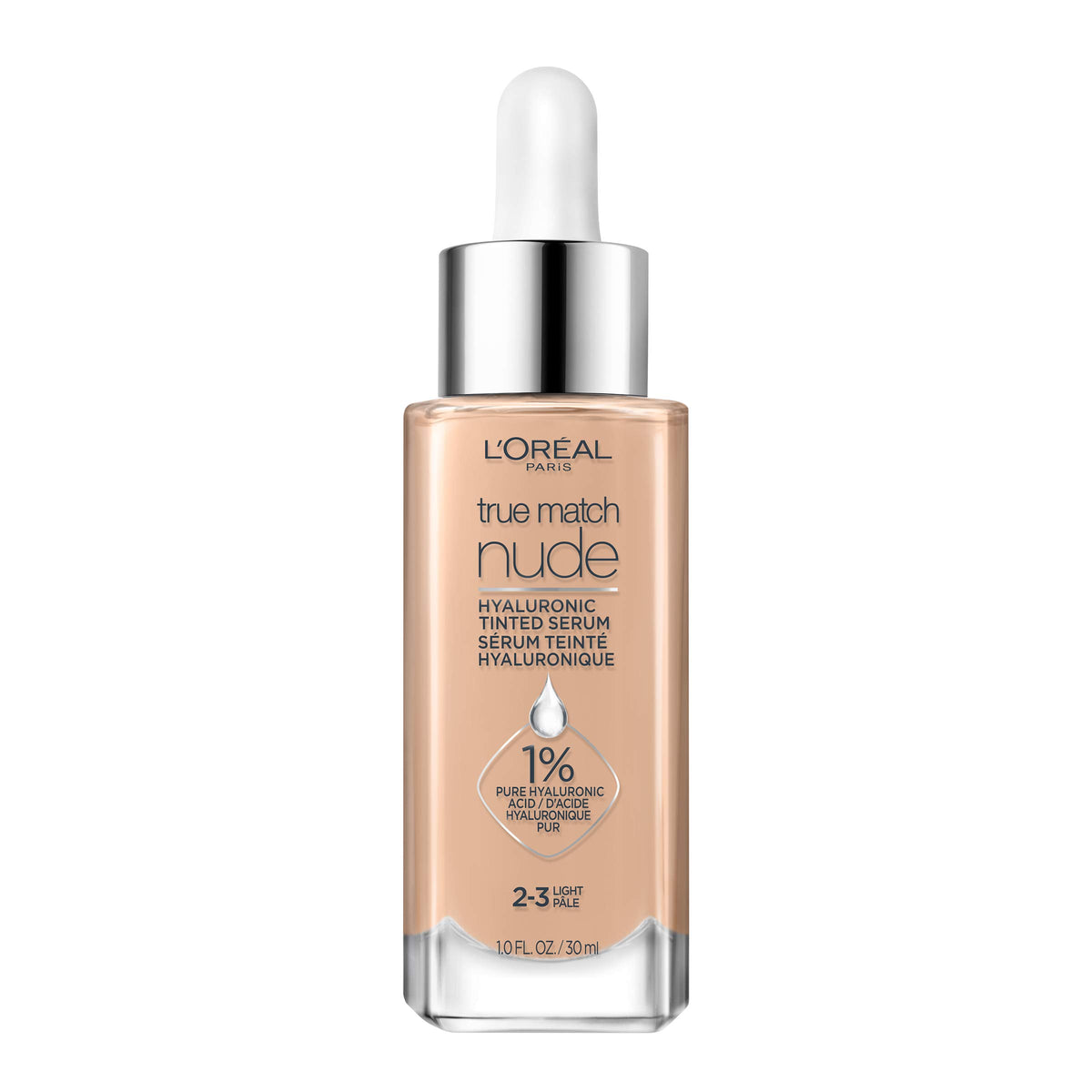 L'Oreal Paris True Match Nude Hyaluronic Tinted Serum Foundation, Light 2-3, 1 Fl Oz