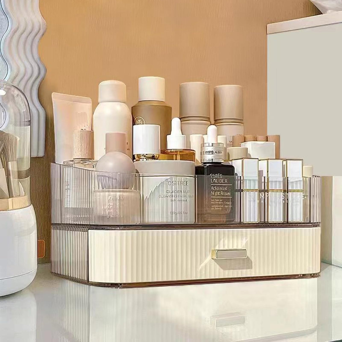 Miuopur Cream Makeup Organizer With Stackable Drawers For Cosmetics And Skincare