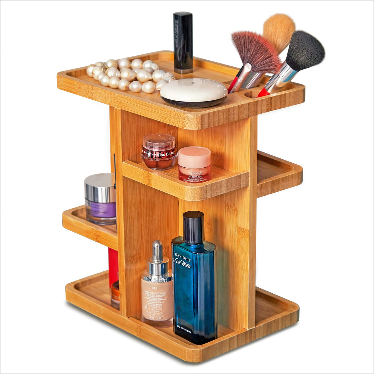 Royalhouse Bamboo 360° Rotating Makeup Organizer - 12&quot; Cosmetic Storage For Desk, Bathroom, Closet