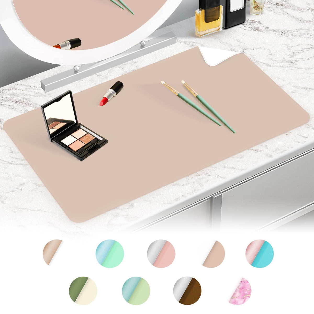 Tohonfoo Dual-Sided Makeup Mat, Waterproof & Oilproof Vanity Desk Protector, 31.5&quot;X15.7&quot;