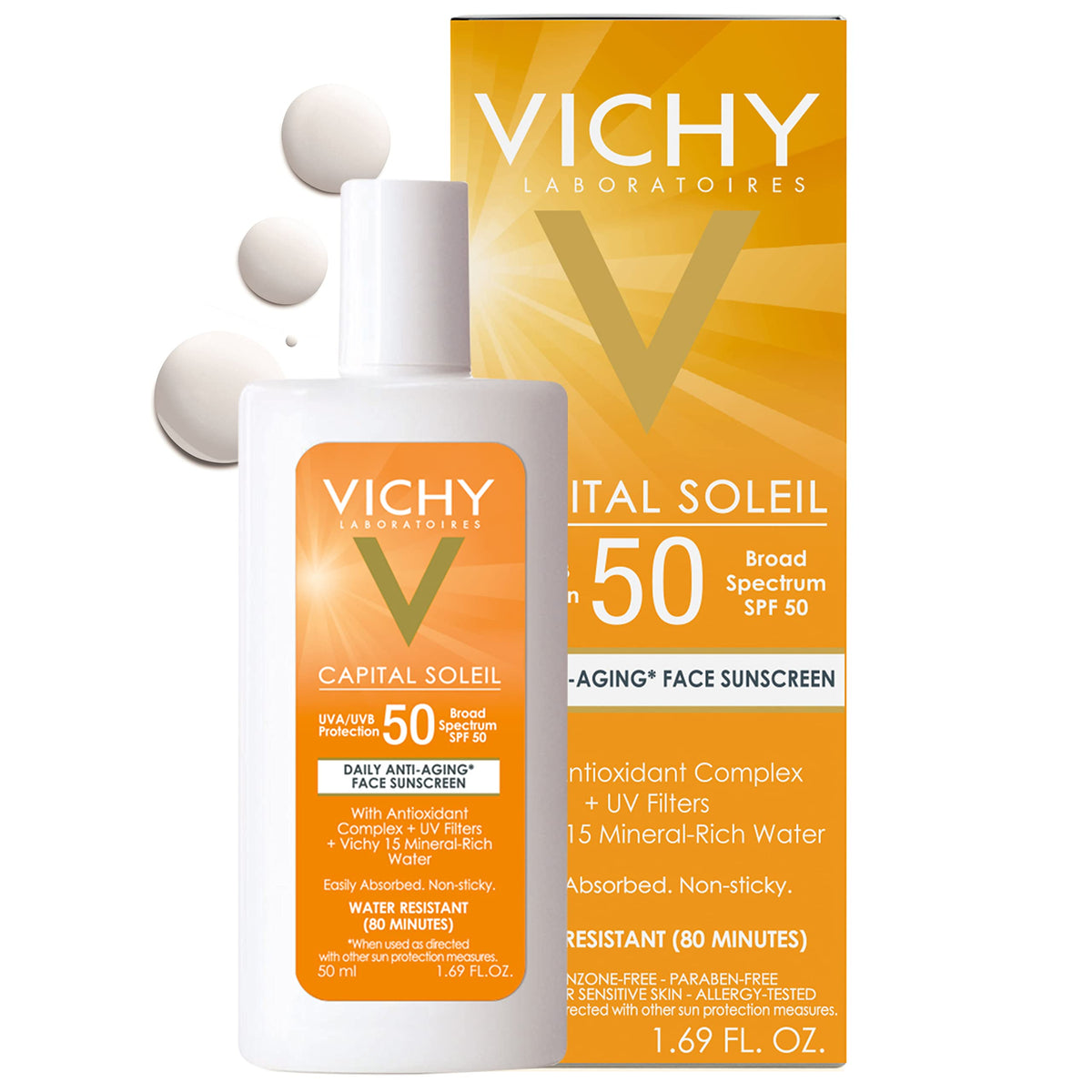 Vichy Capital Soleil Face Sunscreen Spf 50 - Anti-Aging Sunblock For Sensitive Skin, 1.69 Fl Oz