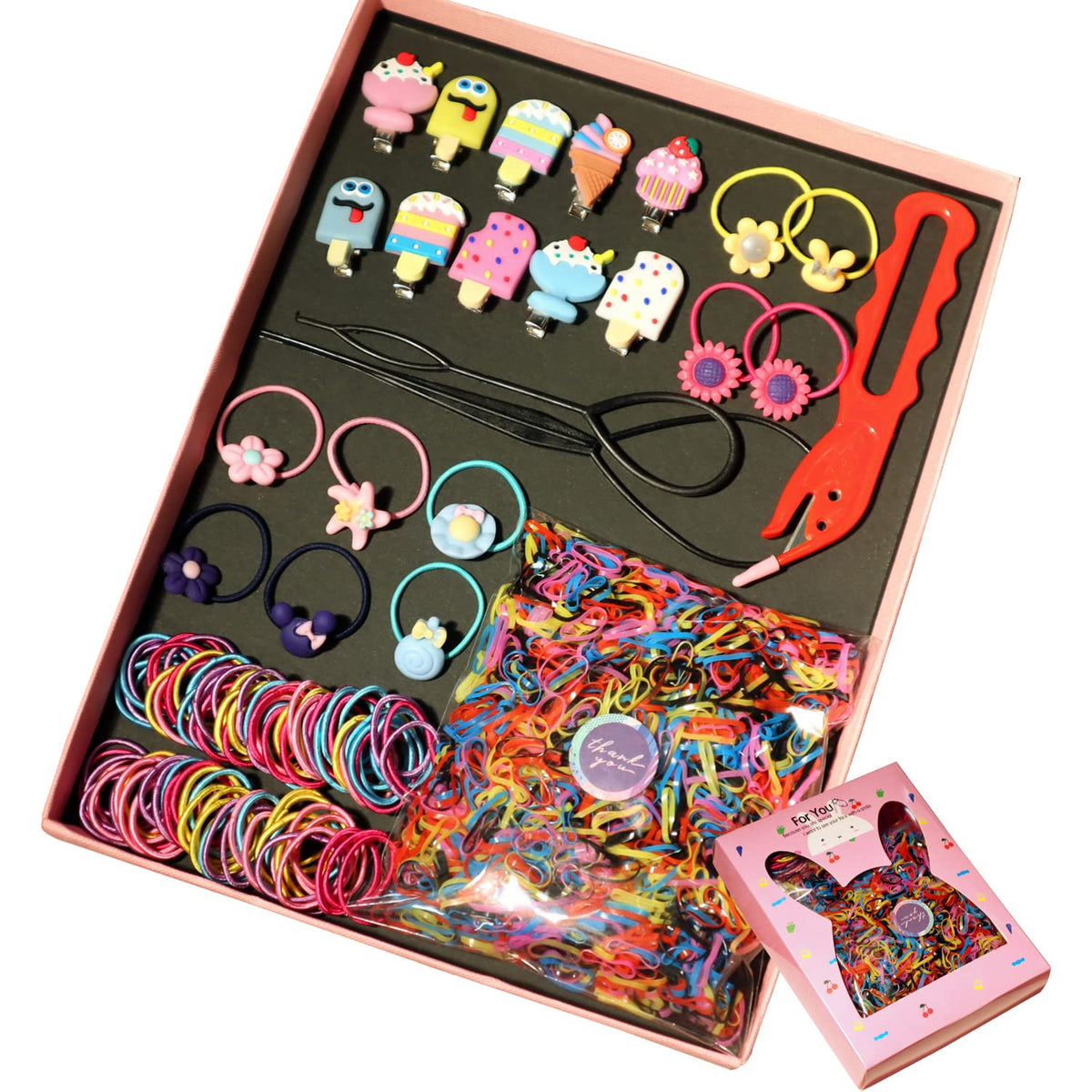 Guoxi 1123Pcs Girls Hair Accessories Set - Ice Cream Clips, Scrunchies, Elastic Ties, Ponytail Holders