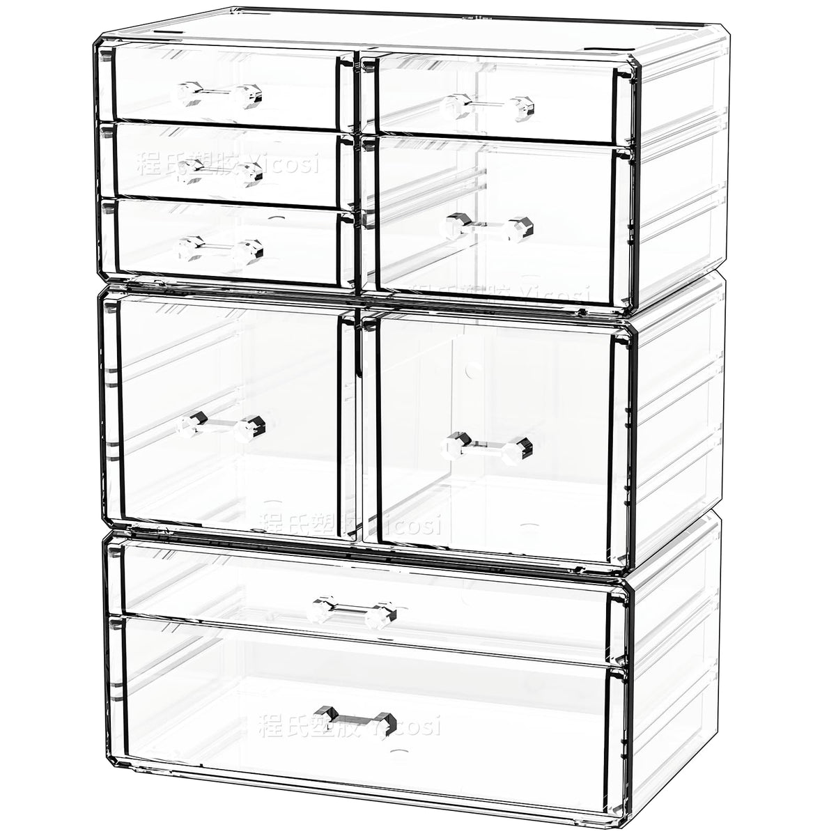 Cq Acrylic Clear Stackable Storage Drawers - 9 Drawer Plastic Makeup & Bathroom Organizer