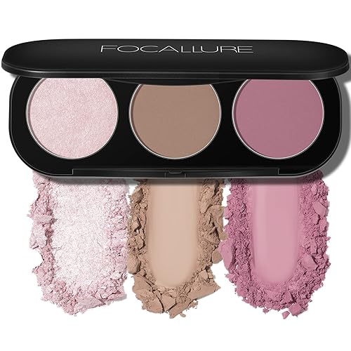 FOCALLURE 3-in-1 Blush and Highlighter Palette, Matte Bronzer & Shimmer Illuminators, #08