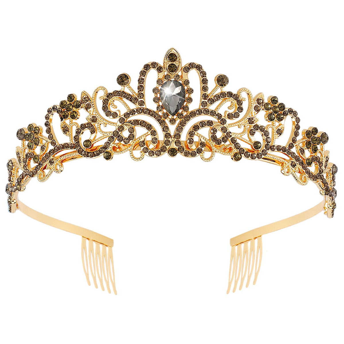 Didder Gold Rhinestone Tiara Crown for Women & Girls - Gothic Costume Party Wedding Headpiece