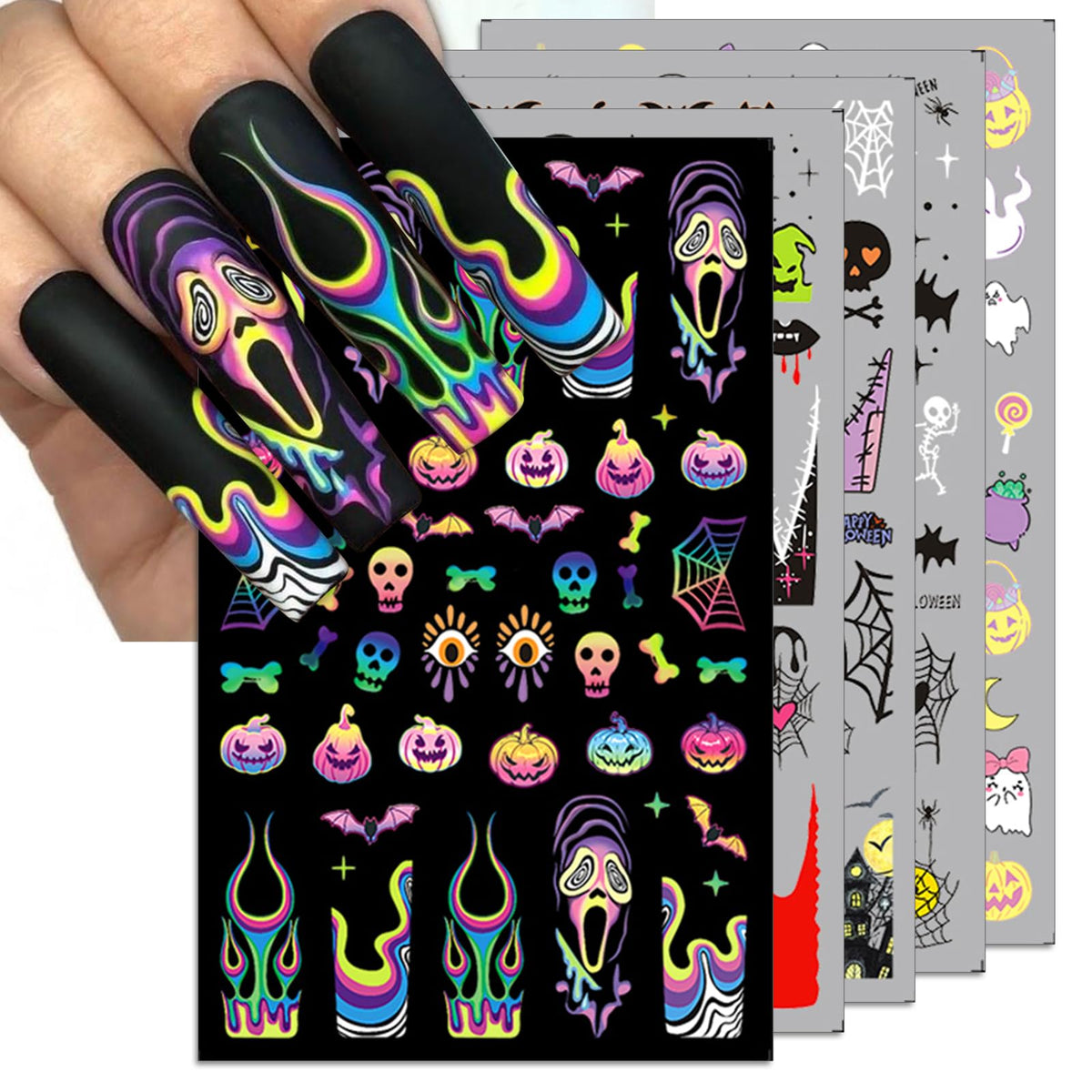 Iddfeve Halloween Nail Art Stickers - 3D Pumpkin & Spider-Web Designs For Diy Nail Decoration