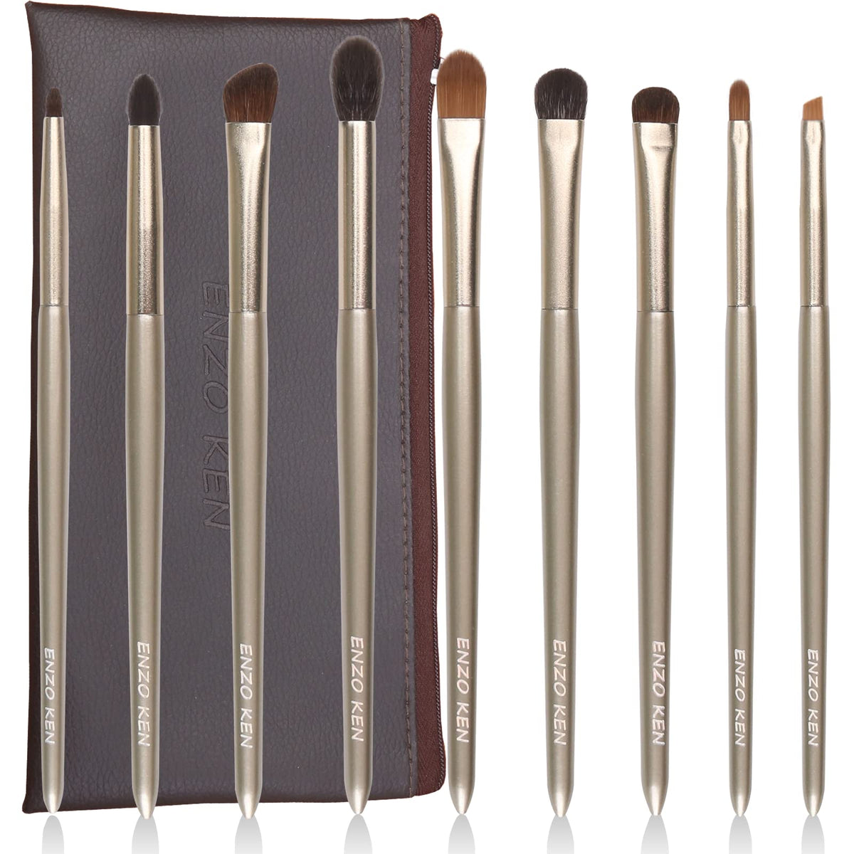 Enzo Ken Natural Goat Hair Eye Shadow Brush Set, Professional Makeup Brushes, Gold E200