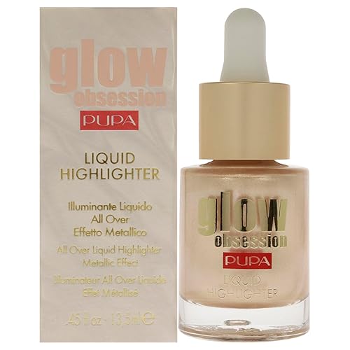 Pupa Milano Glow Obsession Liquid Face Highlighter, 002 Moon Light - 0.45 Oz Luminous Powder