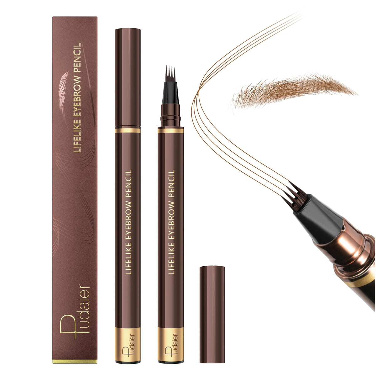 Espoce Waterproof Microblading Eyebrow Pen - 2 Pack, Brown, 4 Tip Precision For Natural Brows