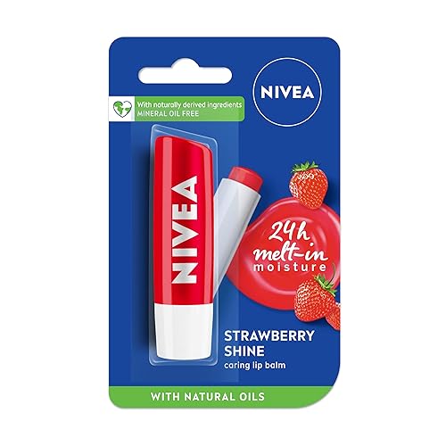 Nivea Fruity Shine Strawberry Lip Care Balm, 4.8G - Red Moisturizing Lip Balm