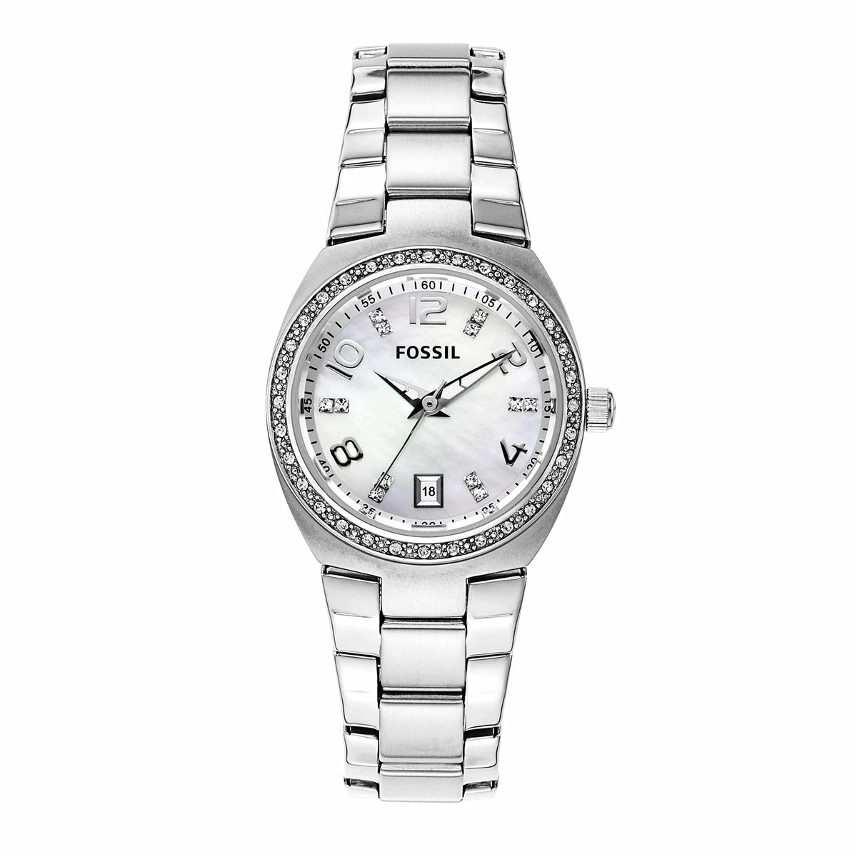 Fossil Women'S Serena Silver Stainless Steel Three-Hand Quartz Watch, Model Am4141