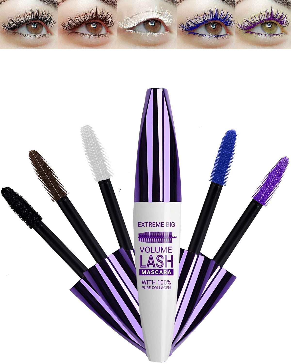 Lysdefeu 5D Waterproof Colorful Mascara Set - 5Pcs Volumizing, Non-Clumping, Long-Lasting