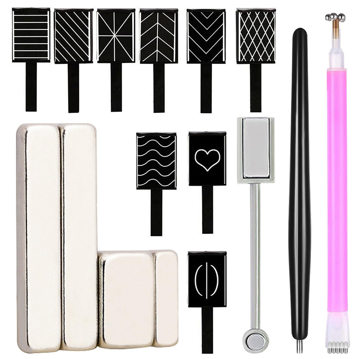 Yecirala 16-Piece Cat Eye Nail Art Magnet Tool Set - Dual Ended Wand & Stick For Diy Designs