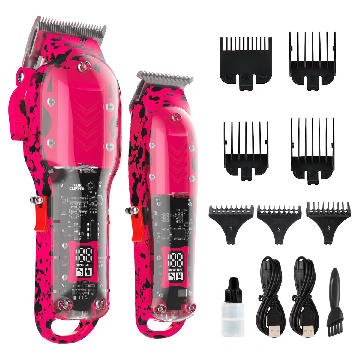 Tuanchuanrp Cordless Hair Clippers For Men With Led Display & 8 Fade Combs - Pink Set