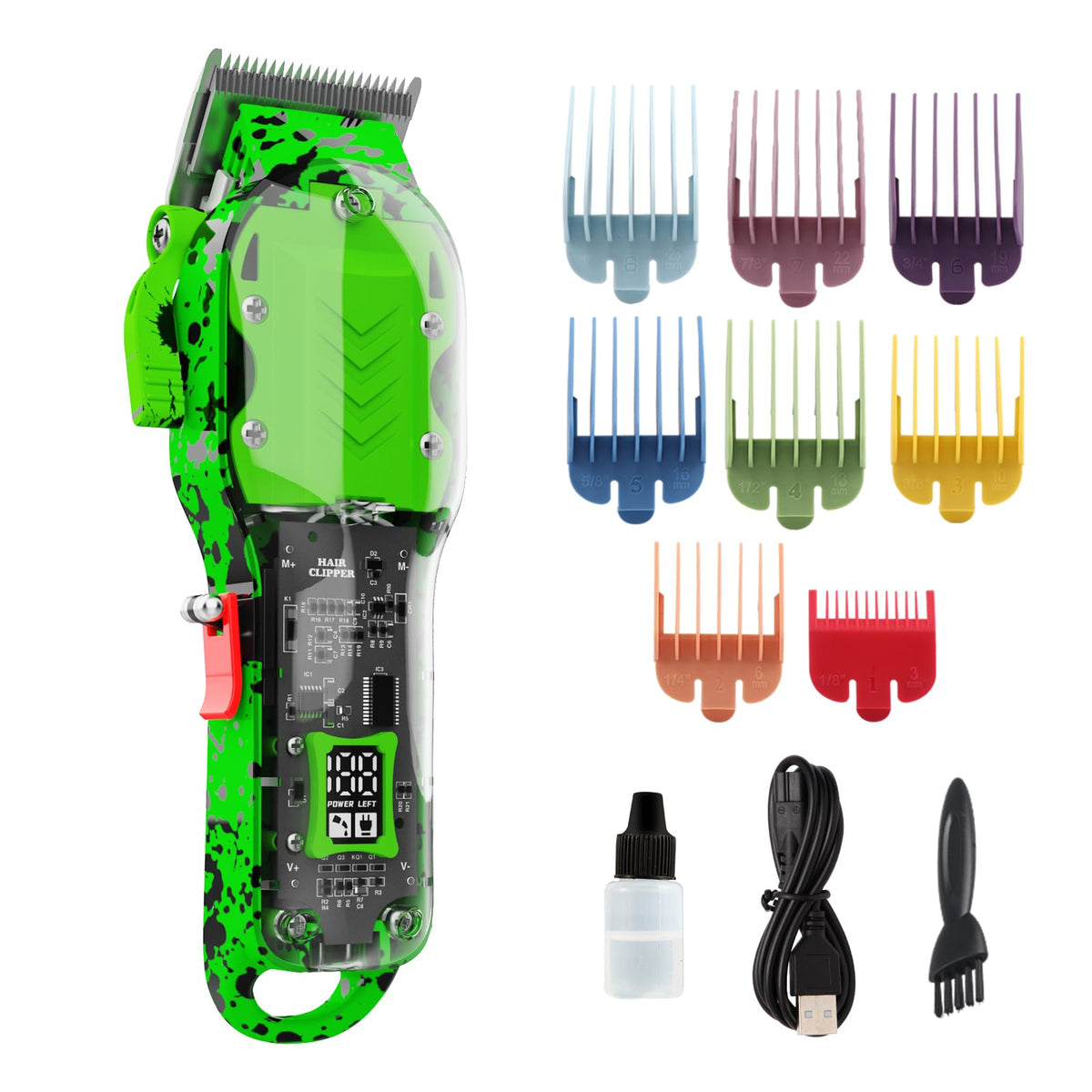 Tuanchuanrp Professional Hair Clippers For Men, Cordless With Led Display & 8 Taper Combs, Green